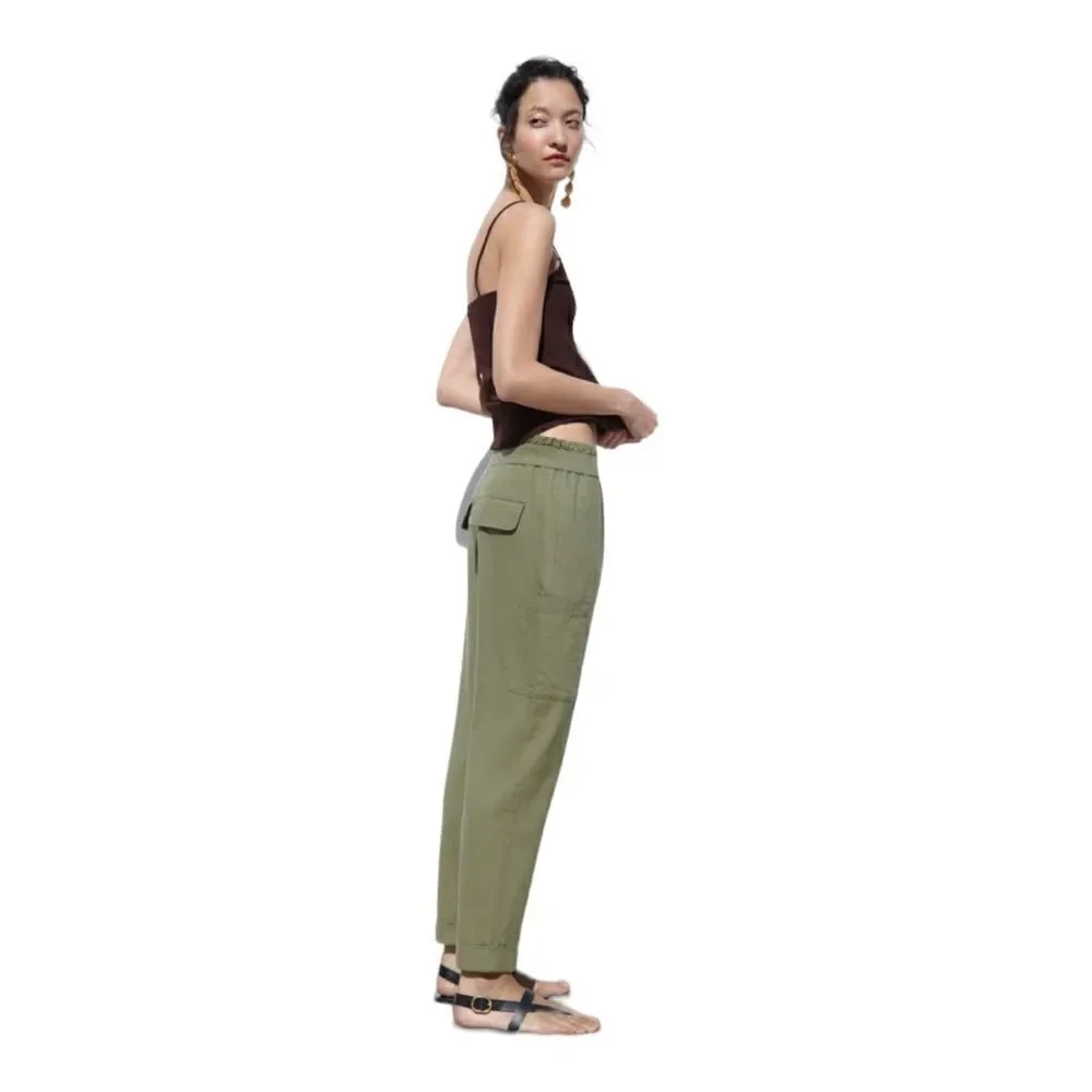 ZARA | Khaki | BAGGY LINEN BLEND PANTS